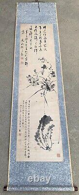19th C. Very Fine, Rare, Japanese Hanging Scroll Painting/ Calligraphy On Paper