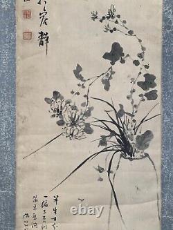 19th C. Very Fine, Rare, Japanese Hanging Scroll Painting/ Calligraphy On Paper