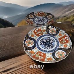 2 Fine Antique Japanese Meiji Period Imari Porcelain Floral Bonsai Charger Plate