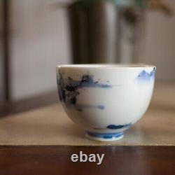 4 VERY FINE Japanese Meiji 19th Century Blue & White Black Cups Landscape