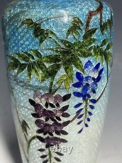 5 3/4 FINE Antique Japanese Meiji Ginbari Cloisonne Wisteria Flower Foil Vase