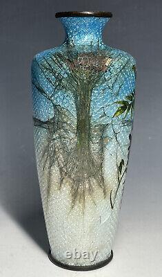 5 3/4 FINE Antique Japanese Meiji Ginbari Cloisonne Wisteria Flower Foil Vase