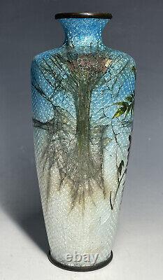 5 3/4 FINE Antique Japanese Meiji Ginbari Cloisonne Wisteria Flower Foil Vase