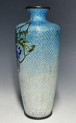 5 3/4 FINE Antique Japanese Meiji Ginbari Cloisonne Wisteria Flower Foil Vase