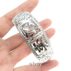 925 Sterling Silver Antique Kanji Japanese Engraved Cuff Bracelet 6.75