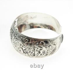 925 Sterling Silver Antique Kanji Japanese Engraved Cuff Bracelet 6.75