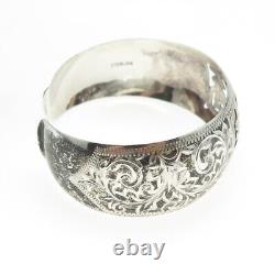 925 Sterling Silver Antique Kanji Japanese Engraved Cuff Bracelet 6.75