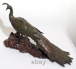 A Fine Japanese Bronze Okimono of a Peacock by Akasofu Gyokko Meiji Japan