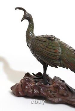 A Fine Japanese Bronze Okimono of a Peacock by Akasofu Gyokko Meiji Japan