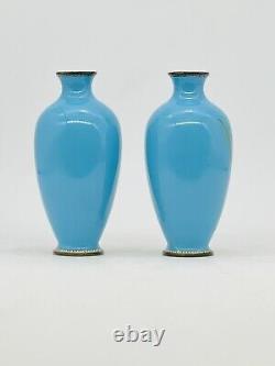 A Fine Japanese Cloisonné Enamel Pair Of Vases With Irises. Meiji Era