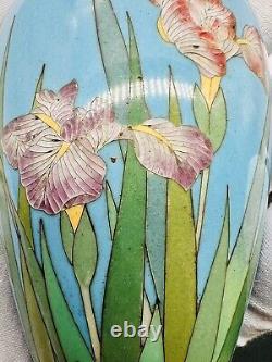 A Fine Japanese Cloisonné Enamel Pair Of Vases With Irises. Meiji Era