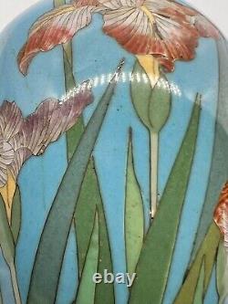 A Fine Japanese Cloisonné Enamel Pair Of Vases With Irises. Meiji Era