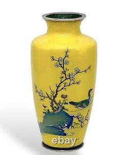 A Fine Japanese Silver Cloisonné Enamel Yellow Vase Attributed to Ando Jubei