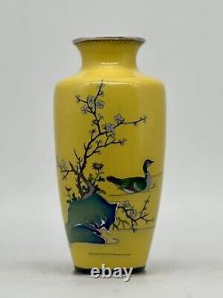 A Fine Japanese Silver Cloisonné Enamel Yellow Vase Attributed to Ando Jubei