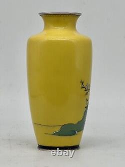 A Fine Japanese Silver Cloisonné Enamel Yellow Vase Attributed to Ando Jubei