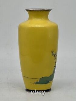 A Fine Japanese Silver Cloisonné Enamel Yellow Vase Attributed to Ando Jubei