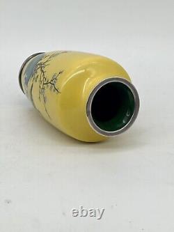 A Fine Japanese Silver Cloisonné Enamel Yellow Vase Attributed to Ando Jubei