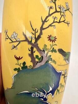 A Fine Japanese Silver Cloisonné Enamel Yellow Vase Attributed to Ando Jubei