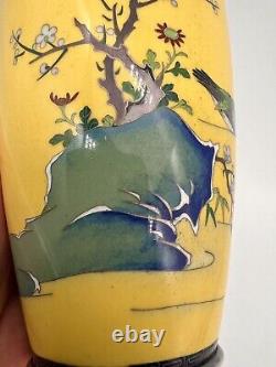 A Fine Japanese Silver Cloisonné Enamel Yellow Vase Attributed to Ando Jubei