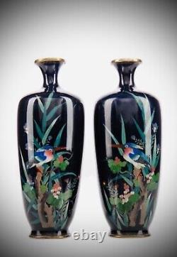 A Fine Opposing Pair of Japanese Cloisonne Enamel Vases. Meiji Era