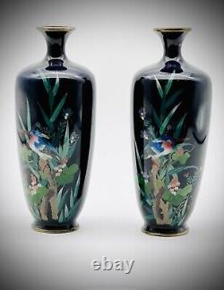 A Fine Opposing Pair of Japanese Cloisonne Enamel Vases. Meiji Era