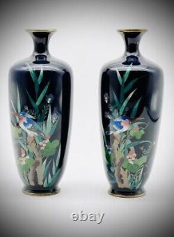 A Fine Opposing Pair of Japanese Cloisonne Enamel Vases. Meiji Era