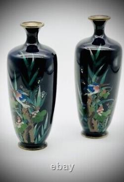 A Fine Opposing Pair of Japanese Cloisonne Enamel Vases. Meiji Era