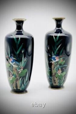 A Fine Opposing Pair of Japanese Cloisonne Enamel Vases. Meiji Era