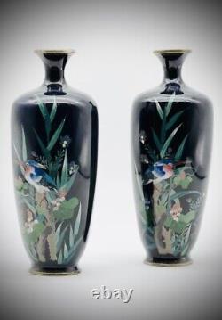 A Fine Opposing Pair of Japanese Cloisonne Enamel Vases. Meiji Era