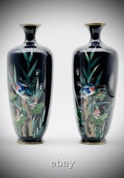 A Fine Opposing Pair of Japanese Cloisonne Enamel Vases. Meiji Era