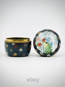 A Fine Unusual Antique Japanese Cloisonne Enamel Kogo Box and Cover By Inaba