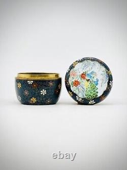 A Fine Unusual Antique Japanese Cloisonne Enamel Kogo Box and Cover By Inaba