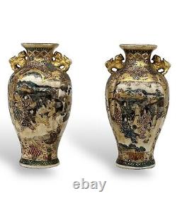 A fine pair of Antique Japanese Satsuma vases. Signed Hattori Zo