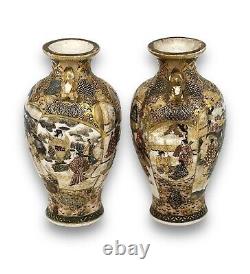 A fine pair of Antique Japanese Satsuma vases. Signed Hattori Zo