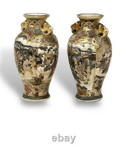 A fine pair of Antique Japanese Satsuma vases. Signed Hattori Zo