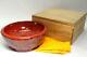 AIZ04 FINE Japanese wooden Aizu vermilion lacquered Kin-mushikui bowl withbox