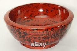 AIZ04 FINE Japanese wooden Aizu vermilion lacquered Kin-mushikui bowl withbox