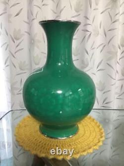 ANDO CLOISONNE GREEN FLOWER Pattern Vase 10.6 inch Japanese Vintage Old Fine Art