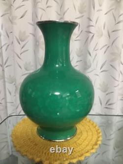 ANDO CLOISONNE GREEN FLOWER Pattern Vase 10.6 inch Japanese Vintage Old Fine Art