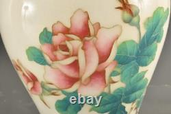 ANDO CLOISONNE ROSE FLOWER Pattern Vase 10.5 inch Japanese Antique Old Fine Art