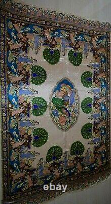 ANTIQUE Fine Rare CHINESE/ CHINA /JAPANESE SILK PEACOCK PRINT TAPESTRY BED SHEET