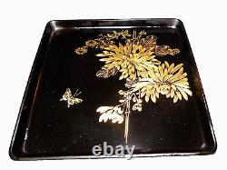 ANTIQUE JAPANESE MEIJI-ERA c1900 LACQUER WOOD TRAY GOLD HAND PAINTED VERY FINE