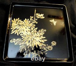 ANTIQUE JAPANESE MEIJI-ERA c1900 LACQUER WOOD TRAY GOLD HAND PAINTED VERY FINE