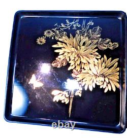 ANTIQUE JAPANESE MEIJI-ERA c1900 LACQUER WOOD TRAY GOLD HAND PAINTED VERY FINE