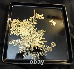 ANTIQUE JAPANESE MEIJI-ERA c1900 LACQUER WOOD TRAY GOLD HAND PAINTED VERY FINE