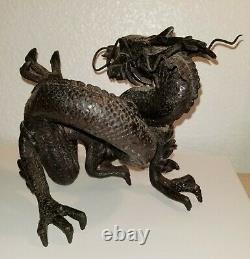 Ancient Fine Japanese Dragon Russet-Iron Sculpture Figure Meiji-Taisho Statue