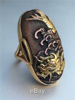 Antique 14k Gold Japanese Samurai Sword Kashira SHAKUDO Dragon RING