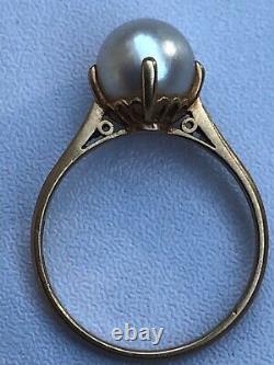 Antique 1920s Art Deco Japanese 8mm Akoya k14 Pearl Wedding Ring, Size 6.25