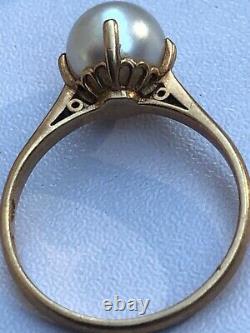 Antique 1920s Art Deco Japanese 8mm Akoya k14 Pearl Wedding Ring, Size 6.25