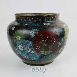 Antique 19th Century Japanese Fine Cloisonné Jar Vessel Vase Butterfly Flower